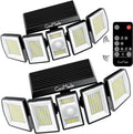 Solar Outdoor Lights, Flood Light Motion Sensor & Dusk to Dawn, Solar Spotlights Outdoor Waterproof, 300 Security LED & Remote Control, 5 Head 270°, Spot lamp for Wall Backyard, 2 Pack
