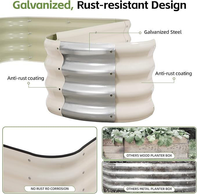 GoCampDriect 4IN1 Raised Garden Bed - 5x3x1ft Galvanized Raised Garden Boxes Outdoor Corrosion Resistant | Variable Shape 6x2x1ft Metal Raised Garden Beds for Planting Vegetable, Herb,Fruits,White