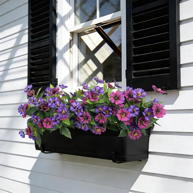 Fake Artificial Flowers for Outdoors Decoration,4 Bundles Silk Faux Spring Flowers with Plants Leave UV Resistant for Planter Front Door Porch Yard Patio Window Box Home Indoor Decor