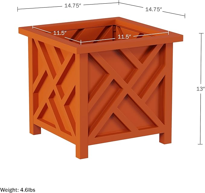 Pure Garden Lattice Design Planter Box 2-Pack – 14.75-Inch Decorative Outdoor Flower or Plant Pots – Front Porch or Patio Decor (Terracotta)