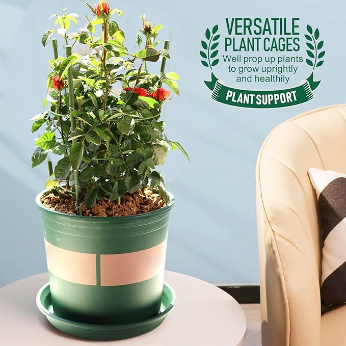 LEOBRO 4 PCS Plant Support Cages, Tomato Cages, Metal Garden Plant Support Ring, Plant Trellis, Plant Stakes for Tomato, Climbing Plant, Flower, Seedlings, 17.7" High, 7.1"/7.87"/8.66" Inner Diameter