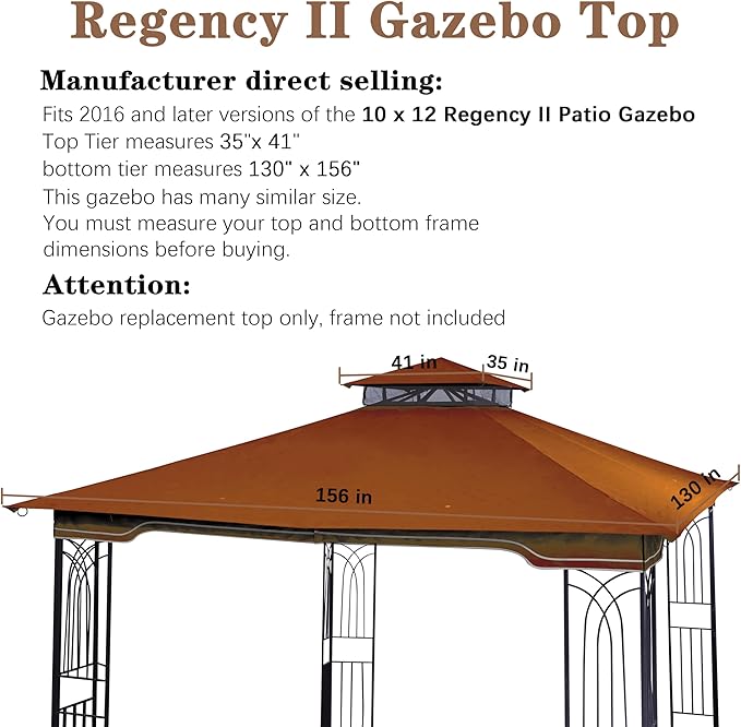 SCOCANOPY Replacement Gazebo Canopy for 10 x 12 Regency II Patio Gazebo Model L-GZ798PST,A101004104,A101004105,(Rust Red)