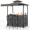 Tangkula 3 Piece Patio Bar Set, Grill Gazebo & 2 Foldable Bar Stools with Awning, Metal Storage Shelves, Glass Holders, Double-Tier Outdoor Shelter for Patio Poolside Garden Backyard (Gray)