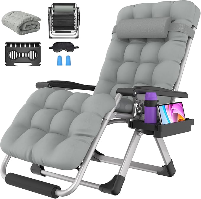 Suteck Oversized Zero Gravity Chair, 29In XL Outdoor Recliner Chair w/Removable Cushion&Headrest, Camping Lounge Chair w/Upgraded Lock&Footrest, Reclining Patio Chairs for Indoor Outdoor,500LBS
