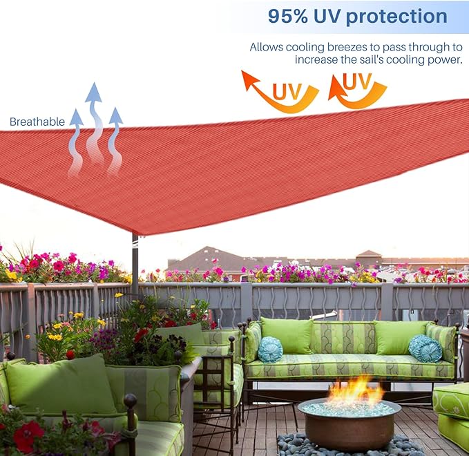 E&K Sunrise 8' x 8' x 8' Sun Shade Sail Triangle Canopy Shade Cover UV Block for Patio Backyard Garden Outdoor (Red)
