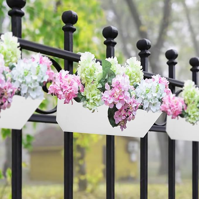 Railing Planters Outdoor Balcony 16 Inch Deck Over The Railing Planter Boxes Hanging Planters for Fence Flower 5 Pcs (White)