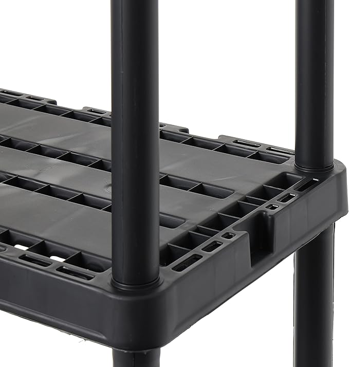 Gracious Living 4 Pack Light Duty Storage Shelves, Knect-A-Shelf 4-Shelf Ventilated Shelving Rack Organizer for Home, Garage, Basement & Laundry, Black