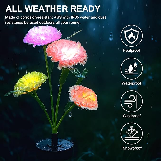 Upgraded Solar Garden Lights, 4 Pack Outdoor Solar Lights, New Round Panel for 40-Hour Runtime, Serve as Outdoor & Indoor Decor, 7-Color Changing Flower Lights, Waterproof for Patio Yard Decoration