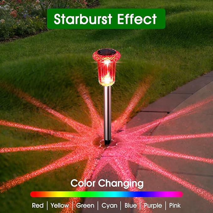 Solar Outdoor Lights, 15 Pack Solar Pathway Lights Outdoor Waterproof, Stake Lighting for Garden Yard Path Walkway Driveway Patio Lawn Decor,Color Changing