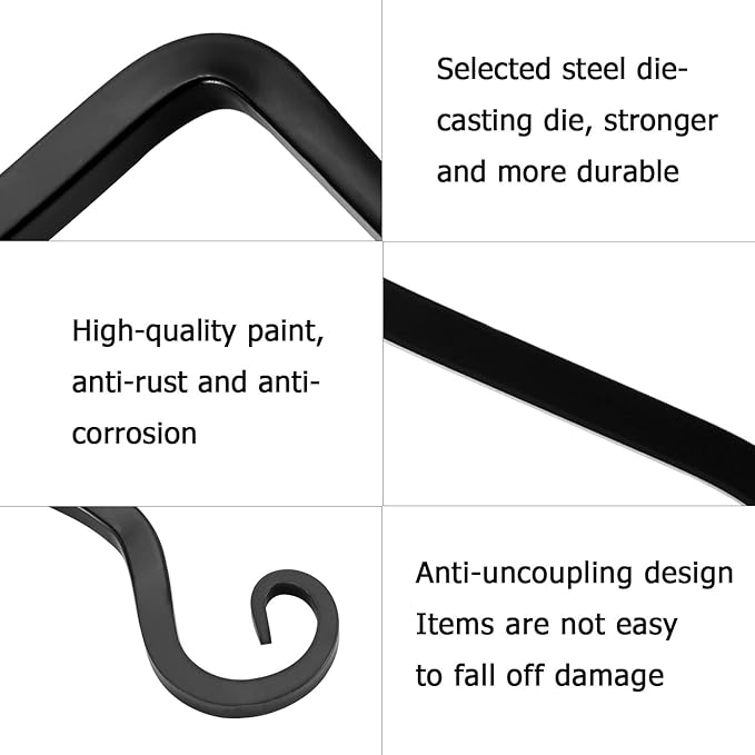 2 Pack 6 Inch Plant Hanger Indoor Outdoor, Hanging Plant Bracket Wall Hooks Decorative Plant Hangers, Bird Feeders, Wind Chimes, Plant Baskets, Black