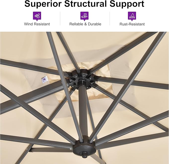 PURPLE LEAF 11 Feet Patio Umbrella with Base and Cover Round Outdoor Cantilever Umbrella Aluminum Offset Umbrella with 360-degree Rotation for Garden Deck Pool Patio Beige