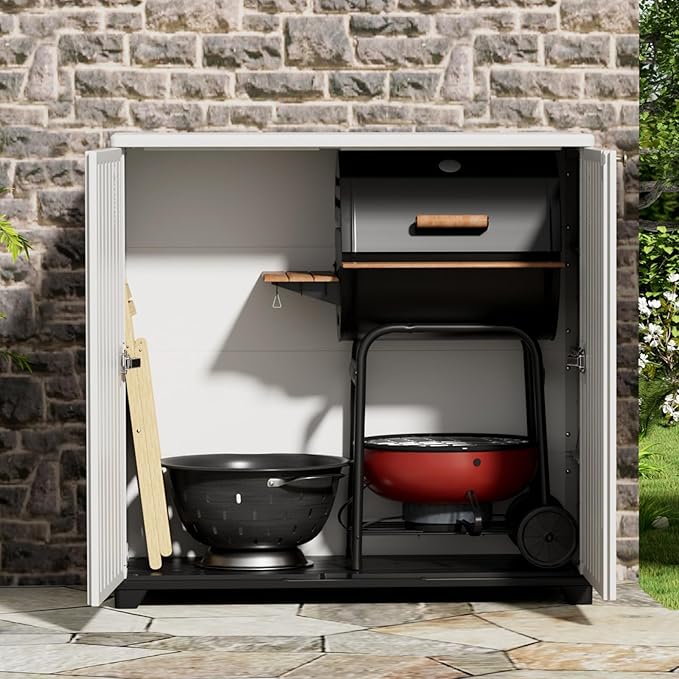 ADDOK Indoor Outdoor Plastic Storage Cabinet 34"x15"x34", Outdoor Storage Shed for Living Room, Hallway, Balcony, Garage, Garden, Backyard-White（W/O Shelf）