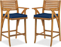 Best Choice Products Set of 2 Outdoor Acacia Wood Bar Stools Bar Chairs for Patio, Pool, Garden w/Weather-Resistant Cushions - Navy