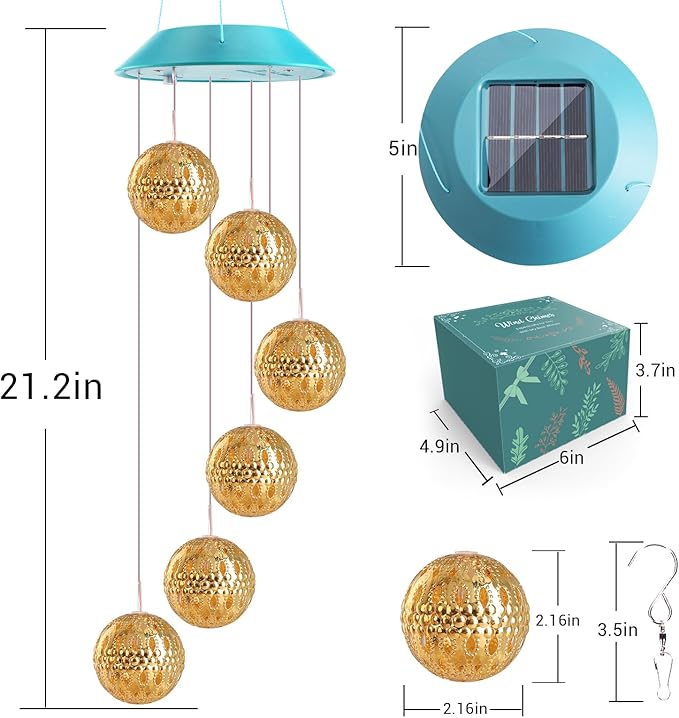 Toodour Solar Wind Chime, Color Changing Moroccan Ball Wind Chimes, LED Decorative Mobile, Gifts for Mom, Waterproof Outdoor Decorative Lights for Garden, Patio, Party, Yard, Outdoor Easter Decor