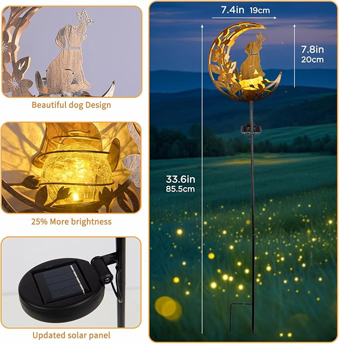 JOBOSI Solar Moon Dog Decorative Light Gifts, Solar Moon Dog Moving Decorative Ground Stake Light, Gift for Women Mom Grandma, Garden Lawn Decor Christmas & New Year Gift