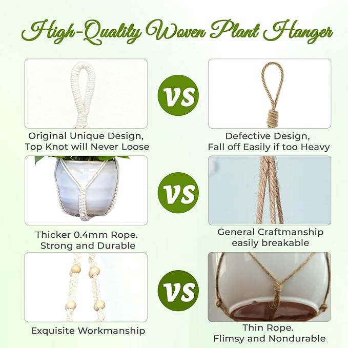 Macrame Plant Hanger, Up to 4-15 inch Pots, Wood Beads Cotton Hanging Planter Holder for Indoor Outdoor Boho Home Decor, 35 Inch, Set of 2 (Ivory)