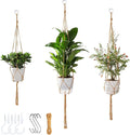 3 Pack Macrame Plant Hanger Indoor, 35 41 47 Inch Handmade Boho Hanging Planter Basket with Screw Hooks S-Hooks and Extension Rope for Indoor Plants Home Decor (POTS NOT Included) (Brown)