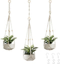 CADNLY Macrame Plant Hangers Indoor – Rope Hanging Plant Holder with Extender - Boho Hanging Planters Indoor - White Macrame Hanger Outdoor Flower Pot Holder from Ceiling Wall 3 Pack 6 Hooks
