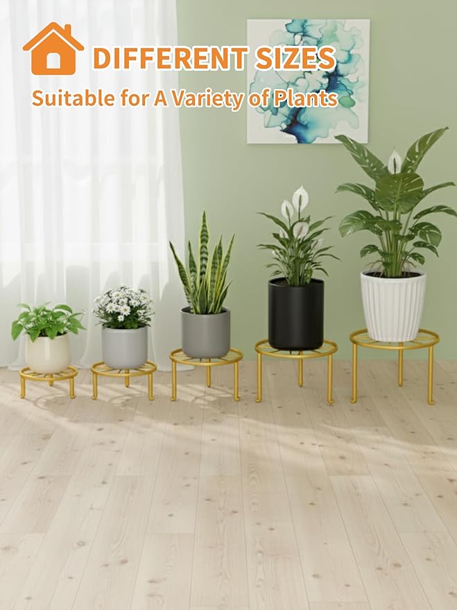 5-Pack Metal Plant Stand Indoor Anti-Rust Flower Display Stand Heavy Duty Rustproof Iron Corner Plant Holder, Round Pot Rack Shelf for Home Garden