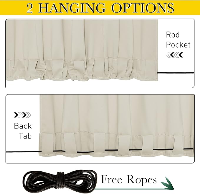 NICETOWN 2 Panels Weighted Blackout Curtains Patio Waterproof Outdoor Curtains, Thermal Insulated Top & Bottom Grommet & Back Tab Wind-Break Drapes Privacy for Pergola, W52 by L95, Light Beige