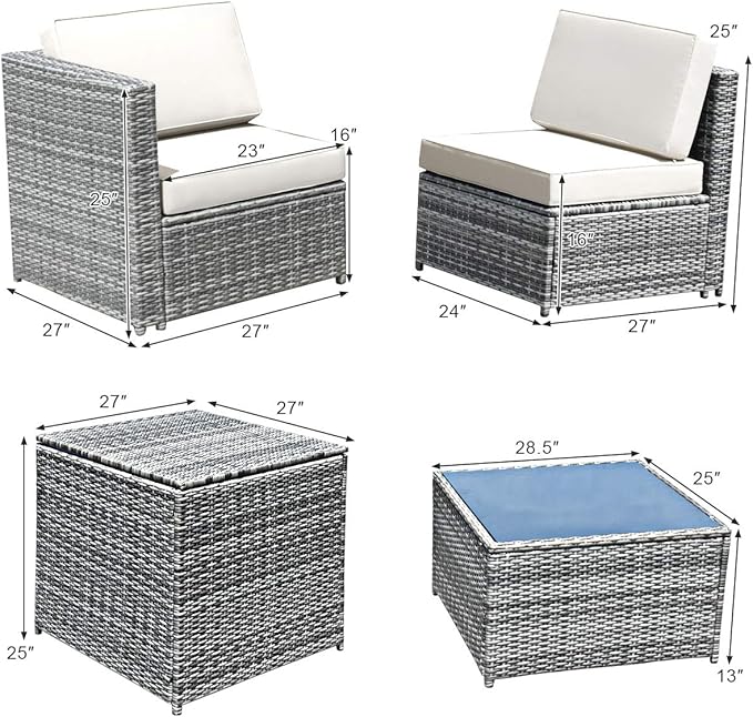 Tangkula 8 Pieces Wicker Patio Furniture Set with Storage Deck Box, PE Rattan Outdoor Sectional Sofa Conversation Set with Coffee Table & Cushions, Outside Furniture for Garden Yard Poolside (White)