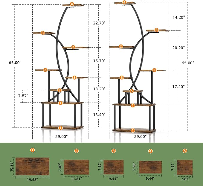 Plant Stand Indoor with Grow Lights - 8 Tiered Tall Plant Shelf, 65" Metal Corner Shelf for Indoor Plants Multiple, Large Curved Half-Moon Flower Holder Stand Display Rack for Patio, Home, 2 Pack