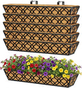 Y&M 6pcs 30 Inch Window Deck with Coco Liner, Fence Metal Hanging Flower Planter Window Basket Deck Railing Planter Boxes for Outdoor Garden Lawn,