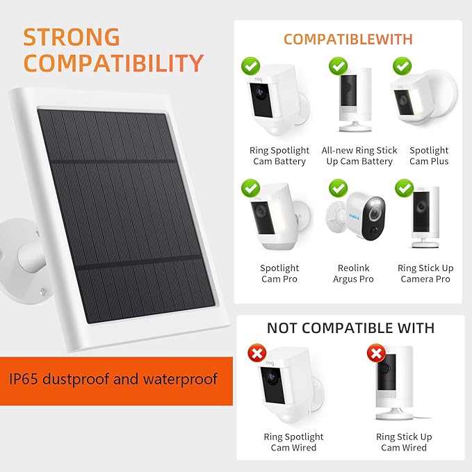 8 Pack IP65 Solar Panel for Rings Camera, 4W Solar Charger Compatible with Rings Spotlight &All-New Stick Up Outdoor Cam Battery, 10ft Long Cable with USB-C to Barrel Plug Adapter