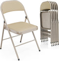 VINGLI 6 Pack Folding Chairs with Padded Seats, Metal Frame with Pu Leather Seat & Back, Capacity 350 lbs, Set of 6, Khaki