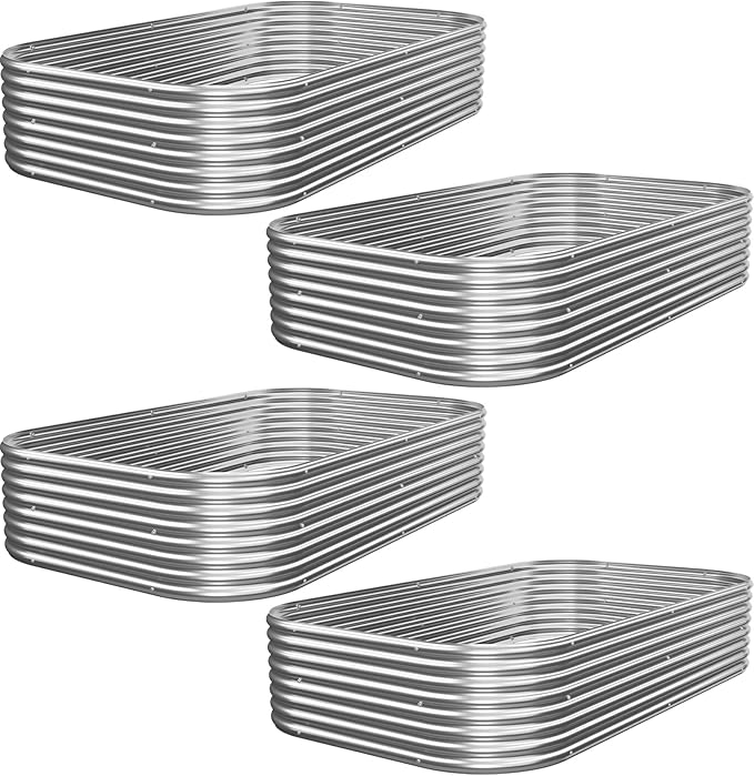 4 PCS 6x3ft Galvanized Raised Garden Bed Outdoor, Metal Garden Bed for Vegetables, Above Ground Garden Box for Flower, Steel Raised Beds for Gardening