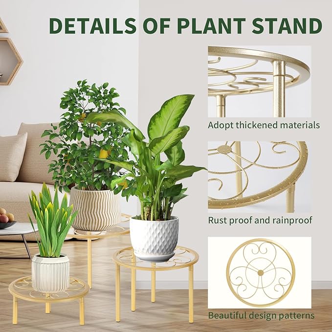 5-piece set of metal plant potted flower racks, heavy-duty flower pot plant racks of different sizes, iron flower racks, suitable for indoor and outdoor home decoration (Black) (5, White)