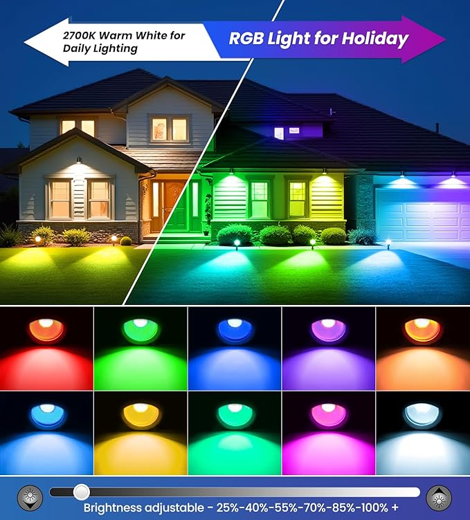 MEIKEE 15W RGB Landscape Spot Lights Outdoor, RGBW Color Changing Landscape Lighting with Remote Control, IP66 Pathway Lights for Christmas Halloween Party Festival Decoration (8 Pack)