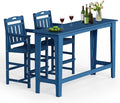 Ciokea 3 Pcs Outdoor Bar Height Table Set, 60" Extra Long Rectangle High Top Table and 2 Oversized Adirondack Chairs, Heavy-Duty All-Weather HDPE Patio Bar Set for Backyard Balcony Deck, Navy Blue