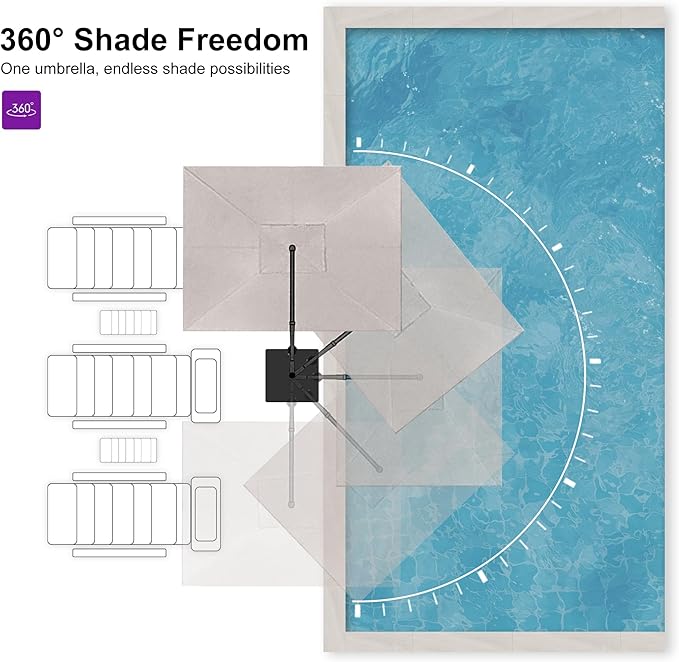 PURPLE LEAF Patio Umbrella 10' X 10' Rectangle Cantilever Umbrella Large Aluminum Outdoor Umbrellas with 360-degree Rotation & UPF40+ Premium Fabric for Deck Pool Garden Yard,Sand Dune