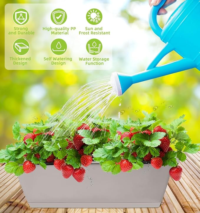 Window Box Planter, 7 Pack Plastic Vegetable Flower Planters Boxes 17 Inches Rectangular Flower Pots with Saucers for Indoor Outdoor Garden, Patio, Home Decor