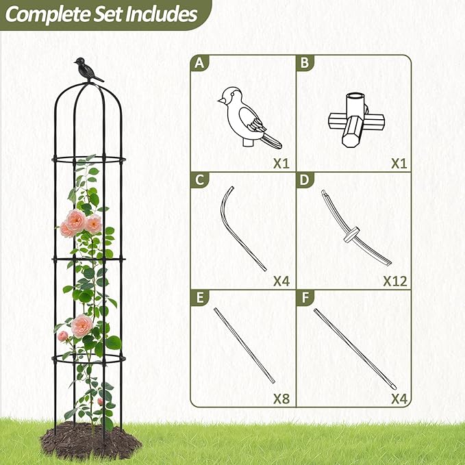 Garden Obelisk Trellis for Climbing Plants Outdoor - 69"(H), Rustproof Trellis with Adjustable Rings, Metal Plant Support for Potted Vines, Garden Trellis Use for Outdoor or Indoor(1 Pack)