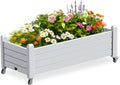 Raised Garden Bed with Wheels, 21 Gallon Self-Watering Outdoor Raised Planter Box with Drainage Plug & Gauge for Vegetables Flowers Herbs, Rustproof Resin for Backyard Patio Porch (Ashen)