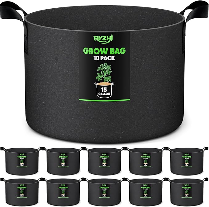 15 Gallon 10-Pack Plant Grow Bags: 350G Thickened Nonwoven Potato Grow Bags with Handles, Black Fabric Flowers Pots Felt Garden Bags, Gardening Supplies for Growing Vegetable Fruit Tomato Herbs