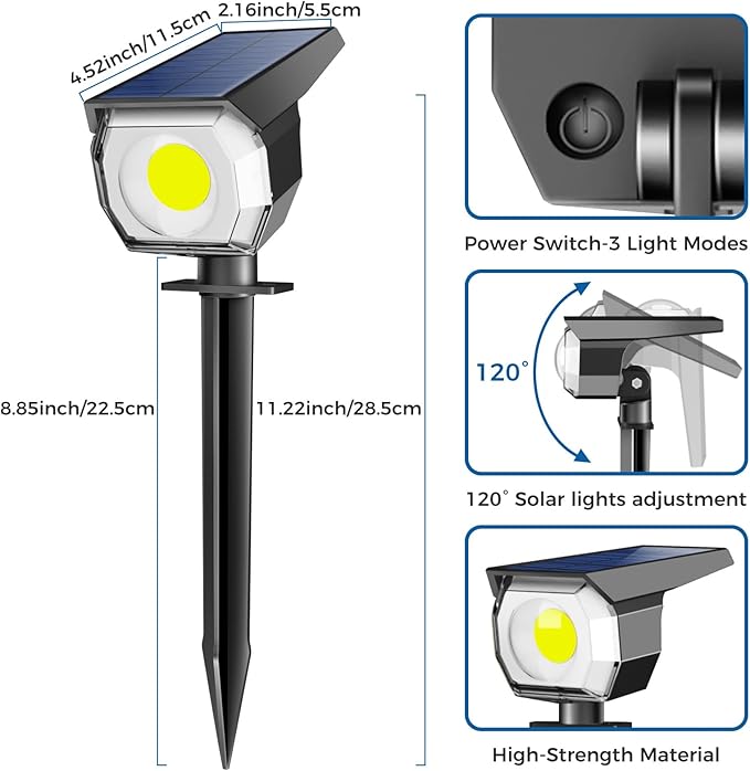 Peasur 12 Pack Solar Lights Outdoor, Solar Spotlights Outdoor Waterproof 3 Modes, 2-in-1 Auto On/Off Solar Spot Landscape Lighting Outside for Tree Plants Yard Garden Pathway