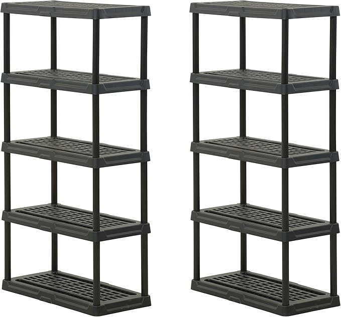CENTREX CX 5-Tier Heavy Duty Plastic Storage Shelves that Support up to 150lbs/shelf, Organization and Storage, Weather-Resistant Design, Easy Assembly, 2 Pack, Black (72”H x 36”W x 18”D)