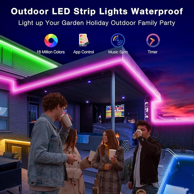 DAYBETTER Waterproof Led Lights for Bedroom, 200ft Led Strip Lights, 960 LEDs Color Changing RGB 24 Keys Remote Controller, 24v for Outdoor Room Home Party Christmas Decoration