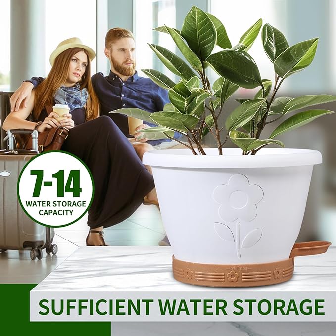 Plant Pots, Flower Pots for Indoor/Outdoor Plants, Self Watering Plastic Planters Pots with Drainage Holes, Saucer & Reservoir, Decorative Nursery Planting Pots(10 Inch Set of 4)