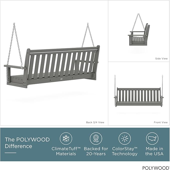 POLYWOOD GNS60GY Vineyard 60" Swing, Slate Grey