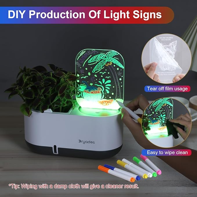 Self-Watering Plant Pot with LED Note Board & 7 Colors Pen, Led Acrylic Message Board with Plant Pot,Dog Board Night Light with Planting Pot for Christmas/Thanksgiving/Gifts(No Plant&Seed)