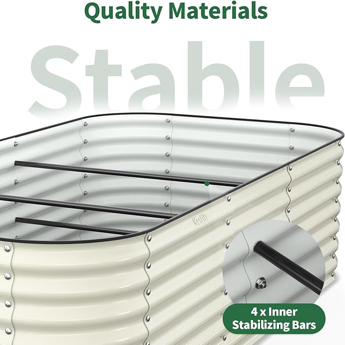 Kesfitt Raised Garden Bed Outdoor, Galvanized Steel Metal Raised Bed Planter for Vegetables & Garden, 24-Inch Deep Open Bottom Backyard Bed 8x4x2 ft, Pearl White