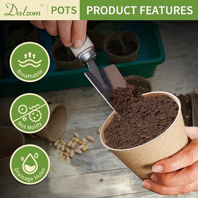 Dalzom® 60Pcs 4” Peat Pots with 60Pcs Plant Labels, Biodegradable Pots for Seedlings with Drainage Holes, Garden Plant Nursery Pots Seed Starting Trays