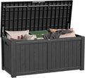 150 Gallon Outdoor Deck Box, Lockable Waterproof Outdoor Storage Boxes For Garden Tools,Indoor Cushions,Accessories Outside Storage Resin Weatherproof Container(Black)