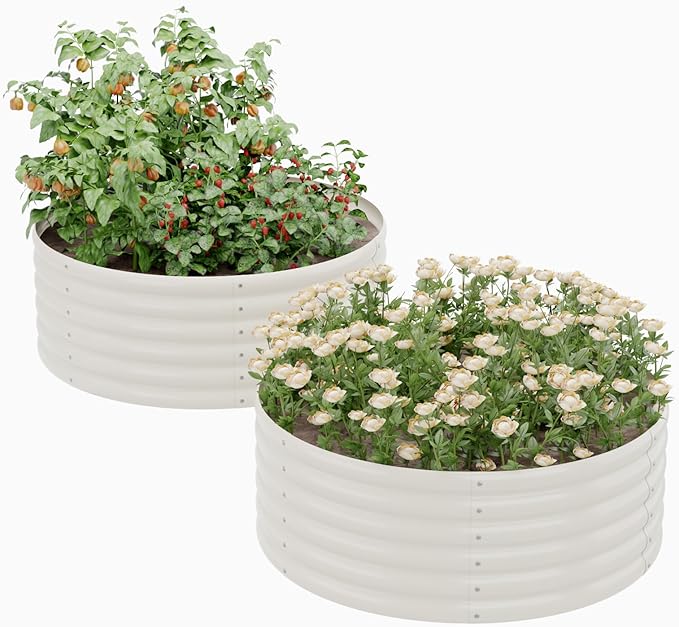 2-Pack 4x1.5ft Galvanized Raised Garden Bed, Outdoor Planter Bed, Metal Planter Box for Gardening and Planting,Milk White