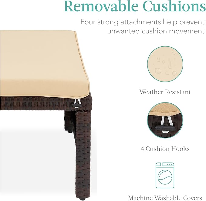 Best Choice Products Set of 2 Wicker Ottomans, Multipurpose Outdoor Furniture for Patio, Backyard, Additional Seating, Footrest, Side Table w/Removable Cushions, Steel Frame - Brown/Tan