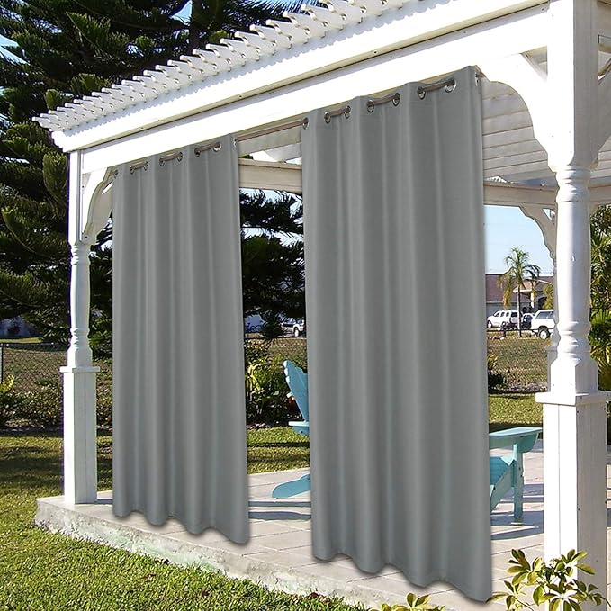 BONZER Waterproof Outdoor Curtains for Patio Porch Pergola Cabana Light Filtering Privacy Grommet Indoor Curtain Panels for Bedroom Living Room, 1 Panel, 54W x 84L inch, Grey